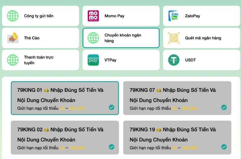 Hướng Dẫn Nạp Tiền Tại 79King An Toàn, Đơn Giản 5 Chọn Phương Thức Nạp Tiền