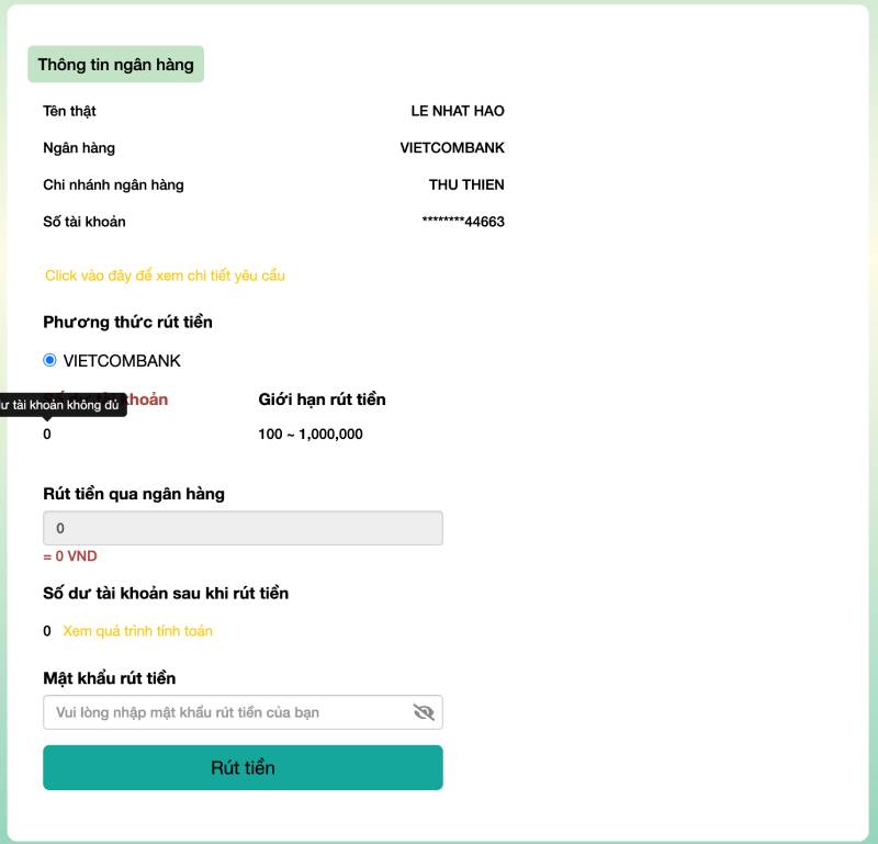 Điền Thông Tin Rút Tiền